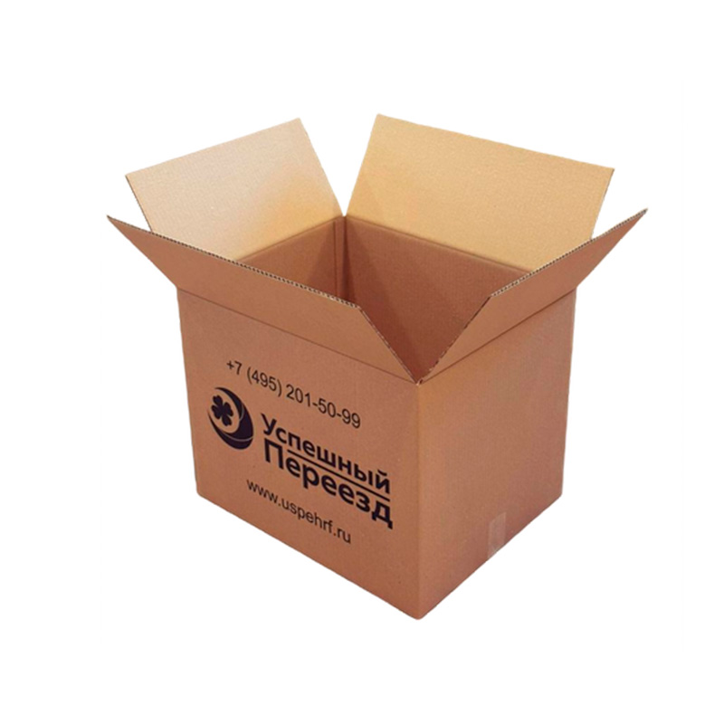 Коробка картонная 500*400*400 мм без ручек, с логотипом “Успешный переезд”, короб из гофрокартона Т23