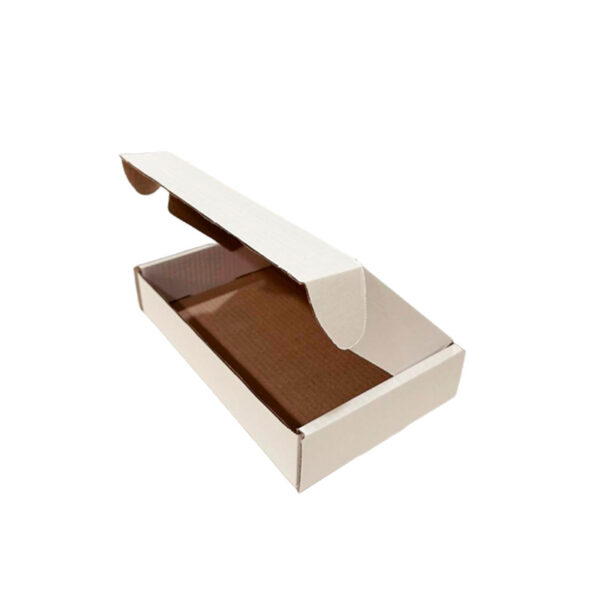 Почтовая картонная коробка белая 265*165*50 мм тип “Е”, самосборный короб из гофрокартона Т22(Белая)